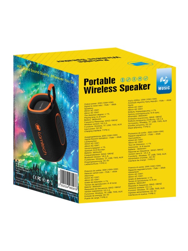  Lamtech Ηχείο Bluetooth 20W με Διάρκεια Μπαταρίας έως 8 ώρες Black Orange LAM980978 