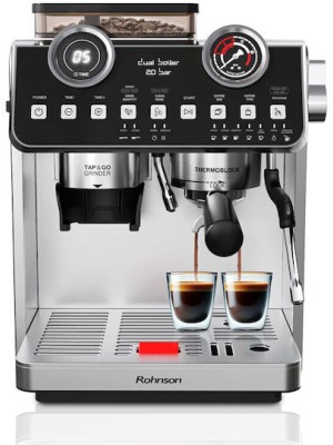  Rohnson Αυτόματη Μηχανή Espresso 2800W Πίεσης 20bar με Μύλο Άλεσης Ασημί R-98200 