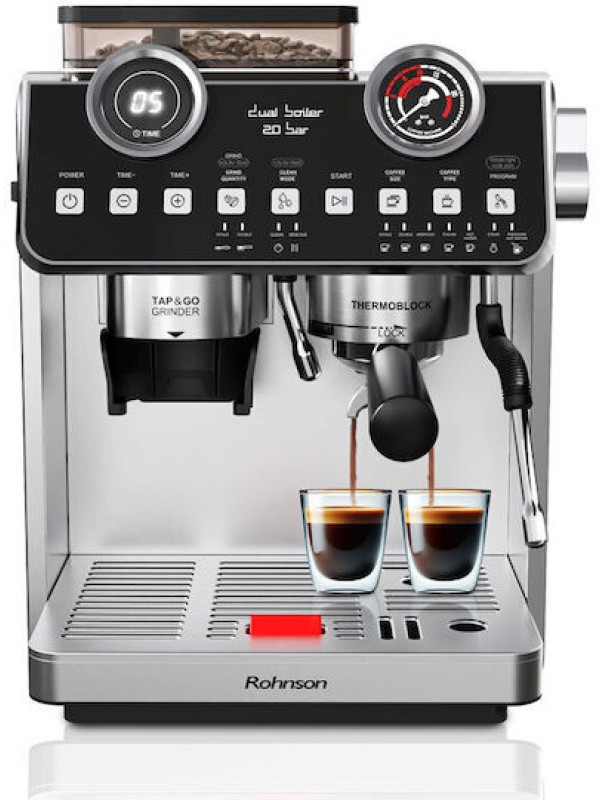 Rohnson Αυτόματη Μηχανή Espresso 2800W Πίεσης 20bar με Μύλο Άλεσης Ασημί R-98200 Rohnson Αυτόματη Μηχανή Espresso 2800W Πίεσης 20bar με Μύλο Άλεσης Ασημί R-98200