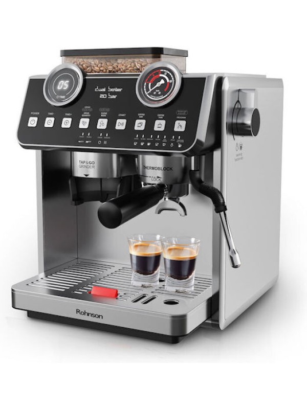 Rohnson Αυτόματη Μηχανή Espresso 2800W Πίεσης 20bar με Μύλο Άλεσης Ασημί R-98200 Rohnson Αυτόματη Μηχανή Espresso 2800W Πίεσης 20bar με Μύλο Άλεσης Ασημί R-98200