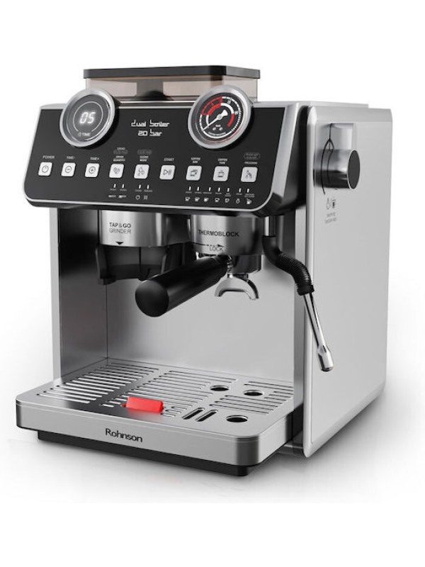 Rohnson Αυτόματη Μηχανή Espresso 2800W Πίεσης 20bar με Μύλο Άλεσης Ασημί R-98200 Rohnson Αυτόματη Μηχανή Espresso 2800W Πίεσης 20bar με Μύλο Άλεσης Ασημί R-98200