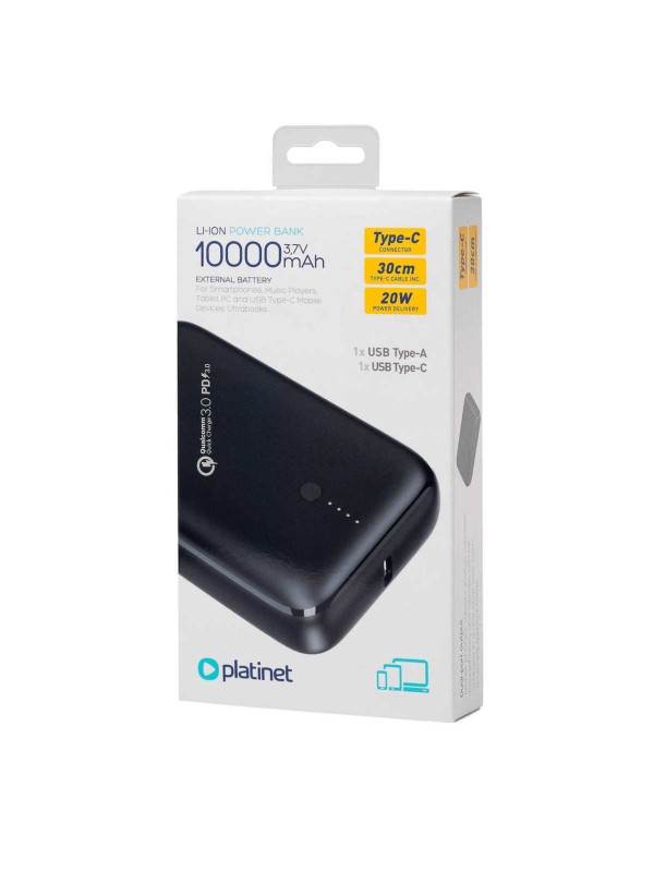 Platinet PMPB10DL104B Power Bank 10000mAh 20W με Θύρα USB-A και Θύρα USB-C Power Delivery Μαύρο