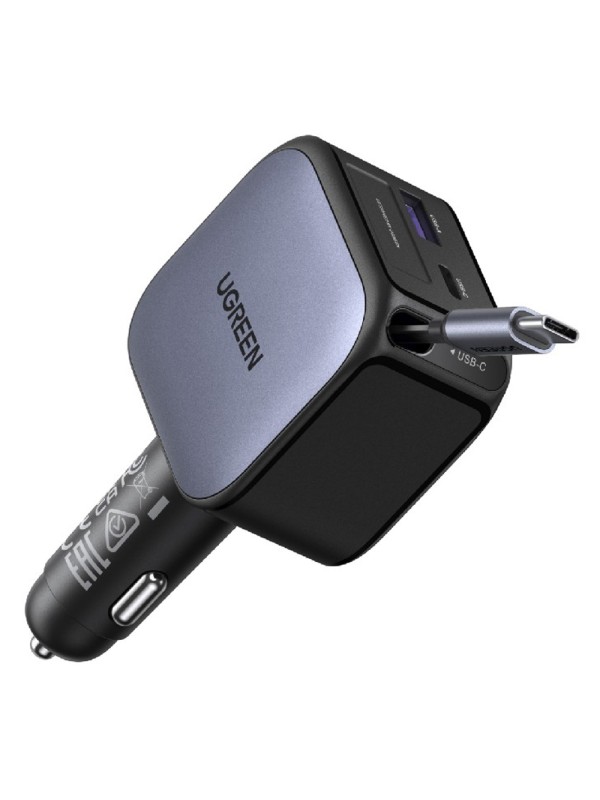 Ugreen EC602 Φορτιστής Αυτοκινήτου 60W 3A Γρήγορης Φόρτισης με Θύρες: 1xUSB 1xType-C μαζί με Καλώδιο Ενσωματωμένο Γκρι Χρώμα