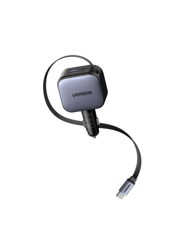 Ugreen EC602 Φορτιστής Αυτοκινήτου 60W 3A Γρήγορης Φόρτισης με Θύρες: 1xUSB 1xType-C μαζί με Καλώδιο Ενσωματωμένο Γκρι Χρώμα