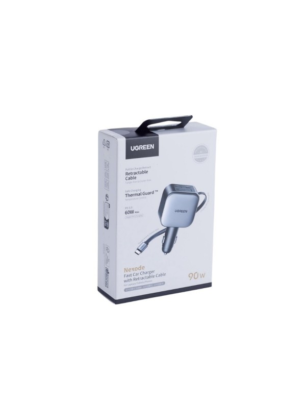 Ugreen EC602 Φορτιστής Αυτοκινήτου 60W 3A Γρήγορης Φόρτισης με Θύρες: 1xUSB 1xType-C μαζί με Καλώδιο Ενσωματωμένο Γκρι Χρώμα