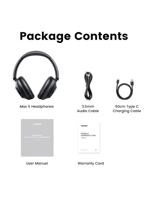  Ugreen HP202 HiTune Max5 Ασύρματα / Ενσύρματα Over Ear Ακουστικά με 90 ώρες Λειτουργίας και Quick Charge Μαύρα 