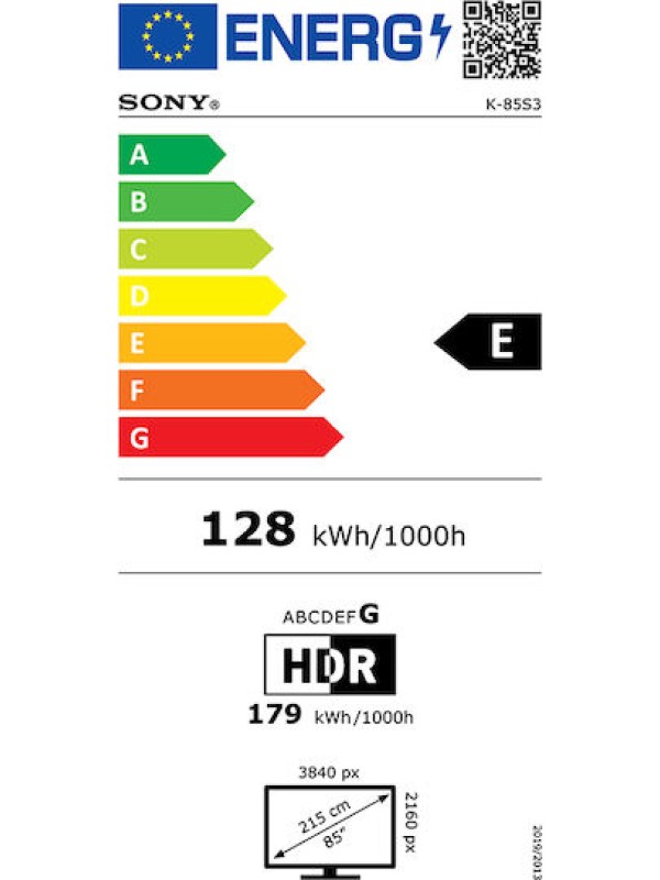 Sony Smart Τηλεόραση 85" 4K UHD LED BRAVIA 3 HDR (2025) K85S35BP