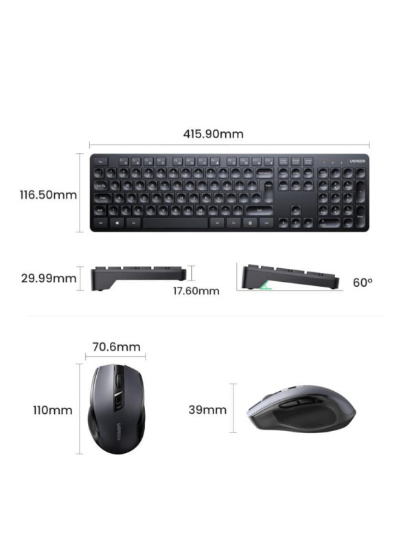Ugreen MK006 Ασύρματο Σετ Πληκτρολόγιο & Ποντίκι Αγγλικό US