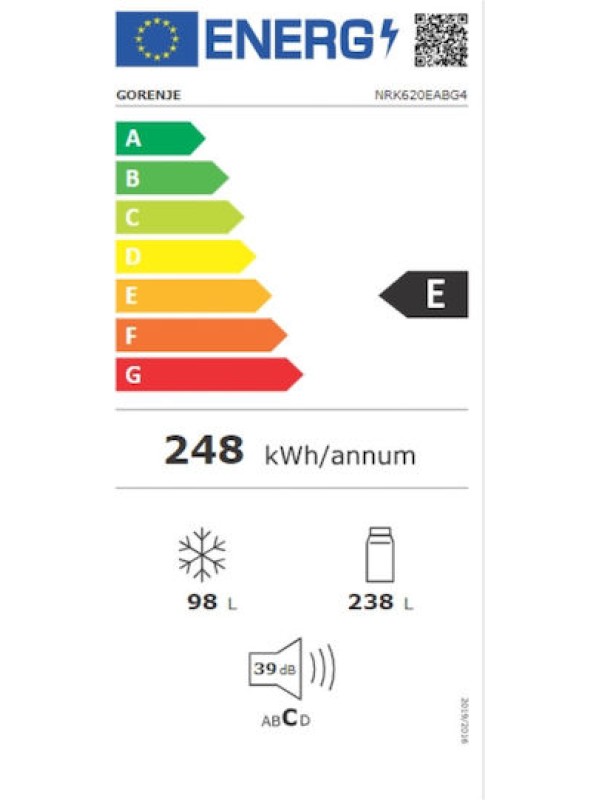 Gorenje Ψυγειοκαταψύκτης 336lt Total NoFrost Υ200.4xΠ59.5xΒ59εκ. Μαύρος NRK620EABG4 
