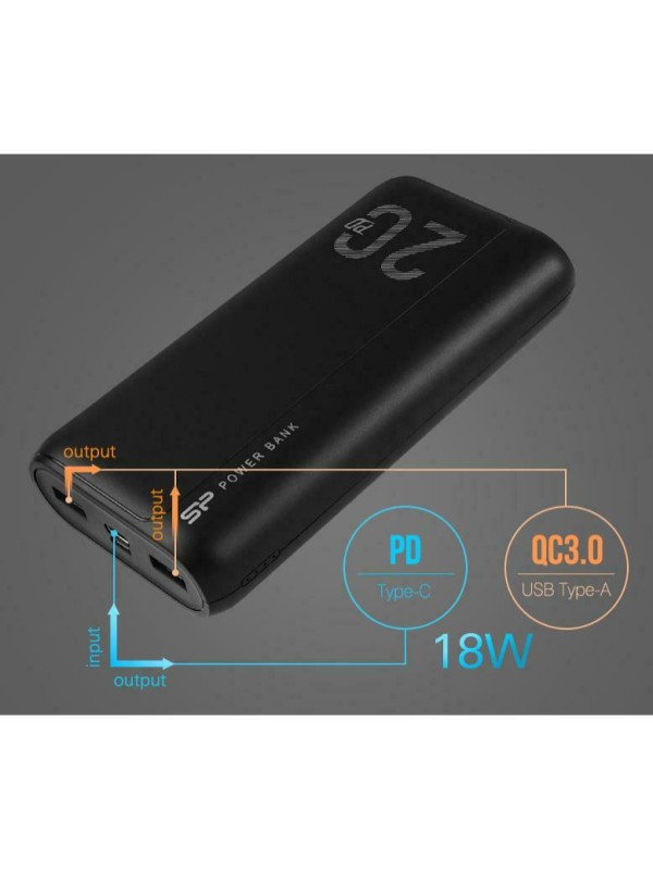 Silicon Power QS15 Power Bank 20000mAh με 2 Θύρες USB-A και Θύρα USB-C Power Delivery / Quick Charge 3.0 Μαύρο Silicon Power QS15 Power Bank 20000mAh με 2 Θύρες USB-A και Θύρα USB-C Power Delivery / Quick Charge 3.0 Μαύρο