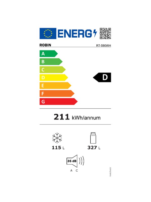 Robin Ψυγειοκαταψύκτης 442lt NoFrost Υ185.5xΠ70.3xΒ70.3εκ. Λευκός RT-590W 