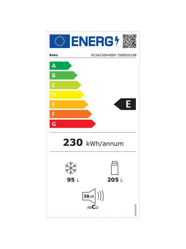 Beko RCSA330K40SN Ψυγειοκαταψύκτης 300lt Υ185xΠ60xΒ60cm Inox