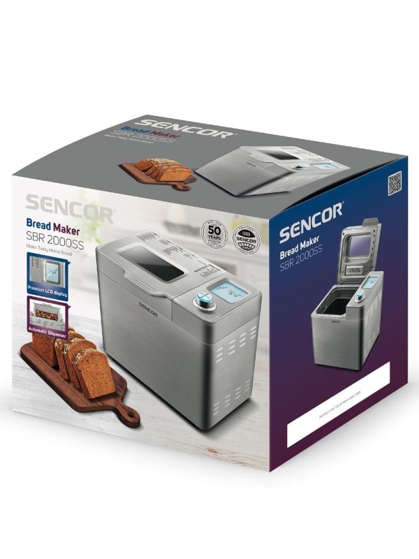  Sencor SBR 2000 SS Αρτοπαρασκευαστής 550W Χωρητικότητας 900gr με 23 Προγράμματα 