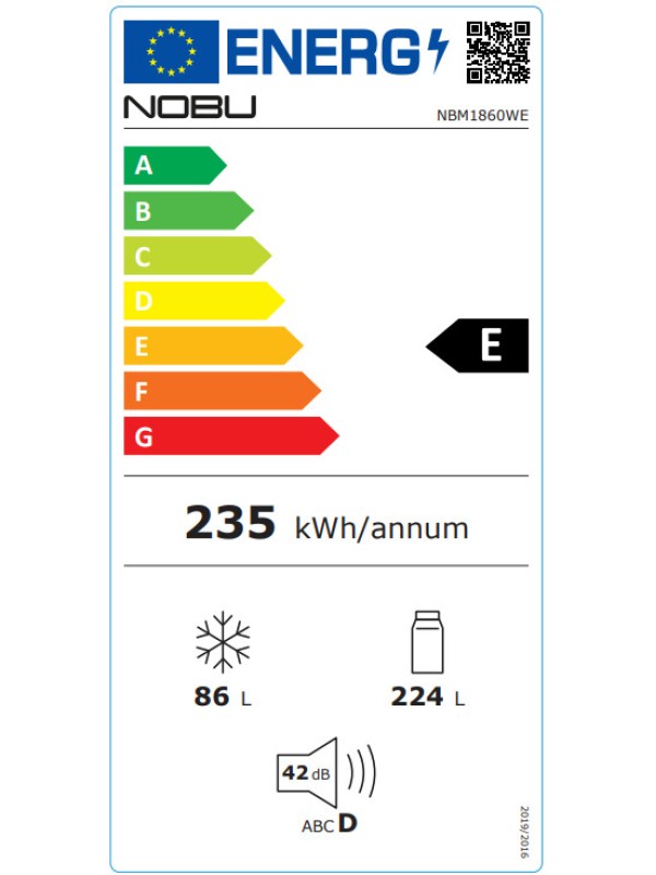 Nobu Ψυγειοκαταψύκτης 310lt Total NoFrost Υ188xΠ59.5xΒ63εκ. Λευκός NBM1860WE Nobu Ψυγειοκαταψύκτης 310lt Total NoFrost Υ188xΠ59.5xΒ63εκ. Λευκός NBM1860WE