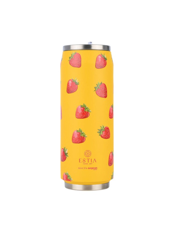 Estia Travel Cup Save the Aegean Ανακυκλώσιμο Ποτήρι Θερμός Ανοξείδωτο / Πλαστικό BPA Free 500ml Berry Bright με Καλαμάκι