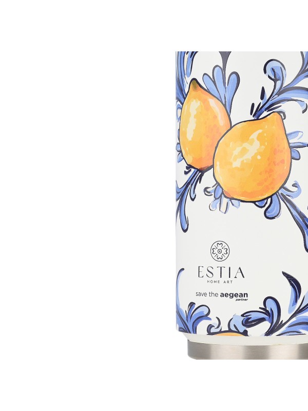 Estia Travel Cup Save the Aegean Ανακυκλώσιμο Ποτήρι Θερμός Ανοξείδωτο / Πλαστικό BPA Free 500ml Amalfi Coast με Καλαμάκι