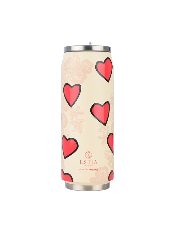 Estia Travel Cup Save the Aegean Ανακυκλώσιμο Ποτήρι Θερμός Ανοξείδωτο / Πλαστικό BPA Free 500ml Tender Lace με Καλαμάκι