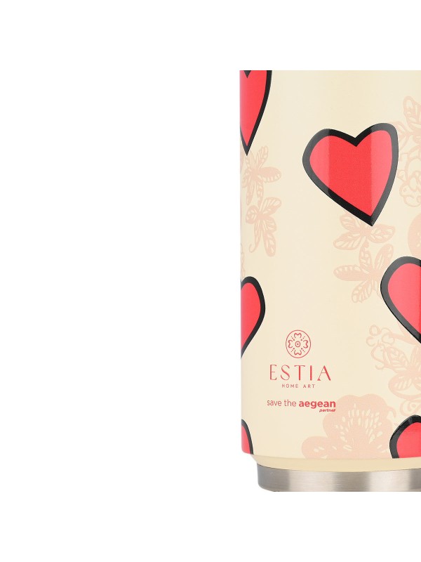 Estia Travel Cup Save the Aegean Ανακυκλώσιμο Ποτήρι Θερμός Ανοξείδωτο / Πλαστικό BPA Free 500ml Tender Lace με Καλαμάκι