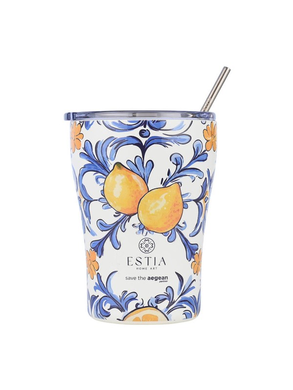 Estia Coffee Mug Save The Aegean Ποτήρι Θερμός Ανοξείδωτο BPA Free 350ml Amalfi Coast με Καλαμάκι