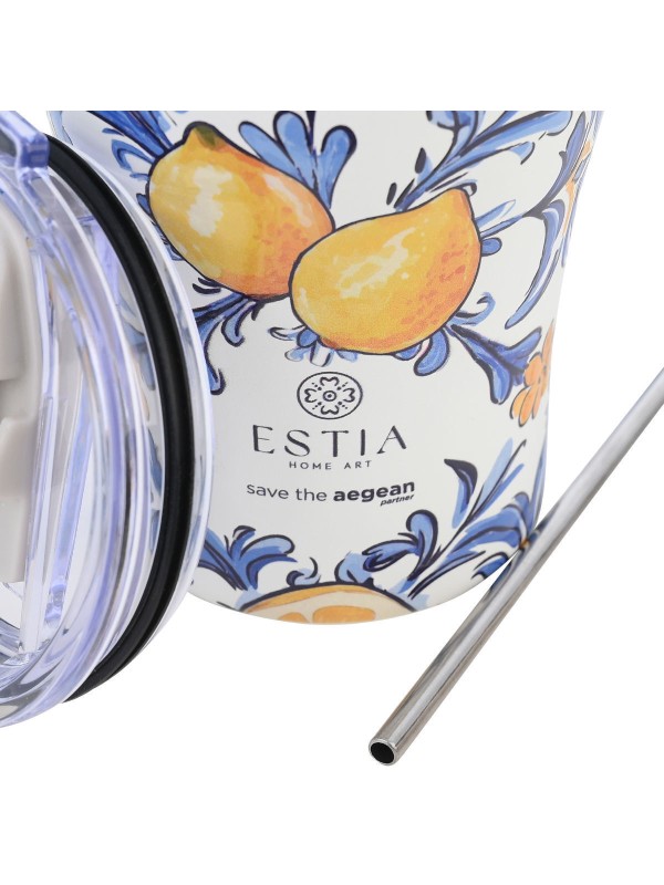 Estia Coffee Mug Save The Aegean Ποτήρι Θερμός Ανοξείδωτο BPA Free 350ml Amalfi Coast με Καλαμάκι