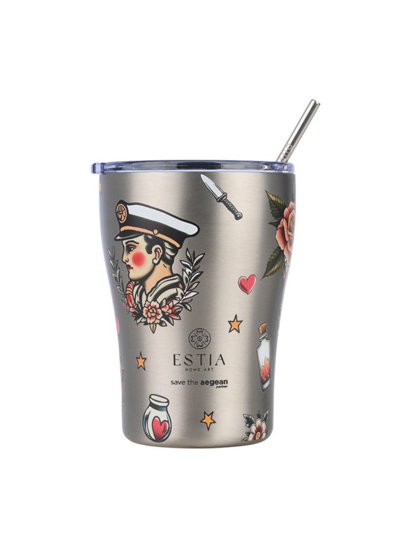 Estia Coffee Mug Save The Aegean Ανακυκλώσιμο Ποτήρι Θερμός Ανοξείδωτο BPA Free 350ml old School με Καλαμάκι Estia Coffee Mug Save The Aegean Ανακυκλώσιμο Ποτήρι Θερμός Ανοξείδωτο BPA Free 350ml old School με Καλαμάκι