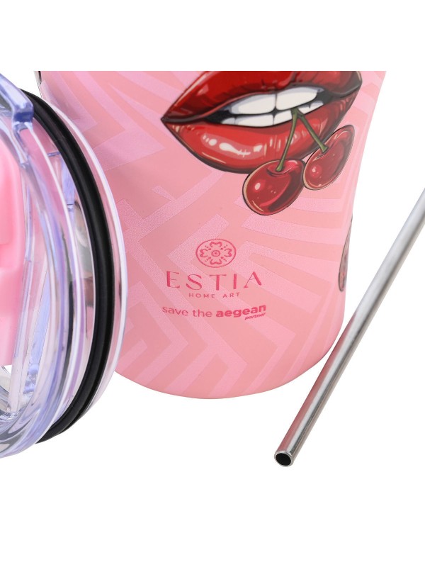 Estia Coffee Mug Save The Aegean Ποτήρι Θερμός Ανοξείδωτο BPA Free 350ml Blush Pop με Καλαμάκι Estia Coffee Mug Save The Aegean Ποτήρι Θερμός Ανοξείδωτο BPA Free 350ml Blush Pop με Καλαμάκι