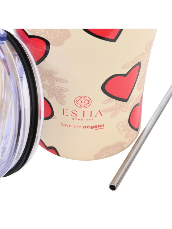 Estia Coffee Mug Save The Aegean Ανακυκλώσιμο Ποτήρι Θερμός Ανοξείδωτο BPA Free 350ml Tender Lace με Καλαμάκι Estia Coffee Mug Save The Aegean Ανακυκλώσιμο Ποτήρι Θερμός Ανοξείδωτο BPA Free 350ml Tender Lace με Καλαμάκι