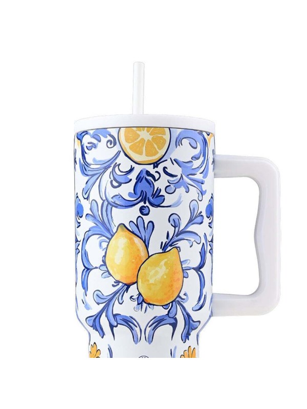 Estia Straw Tumbler XL Save the Aegean Θερμός Ανοξείδωτο BPA Free 900ml AMALFI COAST με Καλαμάκι και Λαβή Estia Straw Tumbler XL Save the Aegean Θερμός Ανοξείδωτο BPA Free 900ml AMALFI COAST με Καλαμάκι και Λαβή