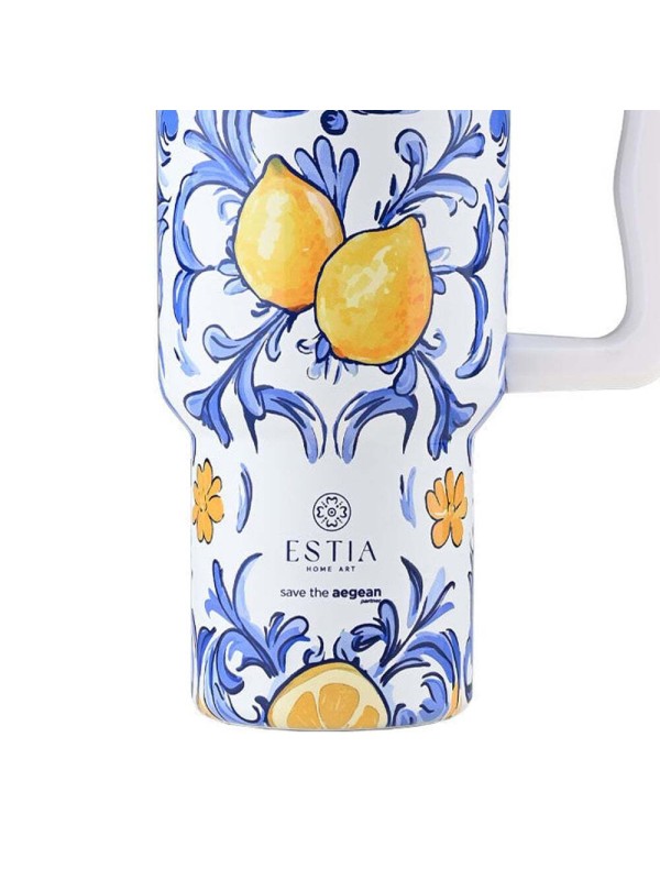 Estia Straw Tumbler XL Save the Aegean Θερμός Ανοξείδωτο BPA Free 900ml AMALFI COAST με Καλαμάκι και Λαβή Estia Straw Tumbler XL Save the Aegean Θερμός Ανοξείδωτο BPA Free 900ml AMALFI COAST με Καλαμάκι και Λαβή
