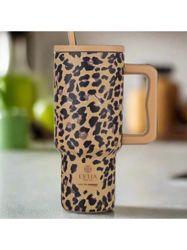 Estia Straw Tumbler XL Save the Aegean Θερμός Ανοξείδωτο BPA Free 900ml SPOTTED PROWL με Καλαμάκι και Λαβή Estia Straw Tumbler XL Save the Aegean Θερμός Ανοξείδωτο BPA Free 900ml SPOTTED PROWL με Καλαμάκι και Λαβή