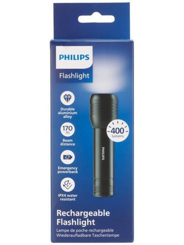 Philips Επαναφορτιζόμενος Φακός LED IPX4 με Μέγιστη Φωτεινότητα 400lm SFL 7003 R/GRS Philips Επαναφορτιζόμενος Φακός LED IPX4 με Μέγιστη Φωτεινότητα 400lm SFL 7003 R/GRS