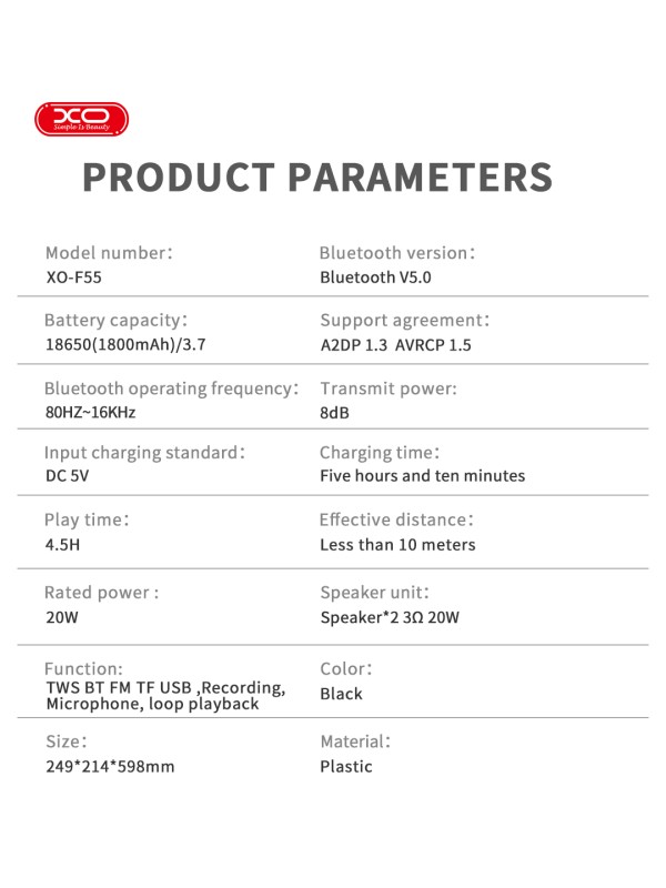 XO F55 Ηχείο Bluetooth 20W με Ραδιόφωνο Μαύρο