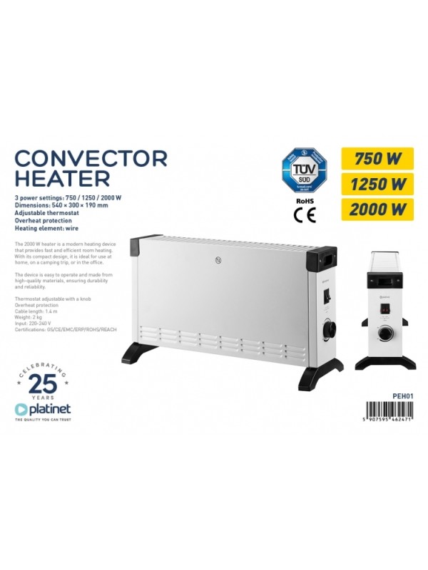 Platinet Θερμοπομπός Δαπέδου PEH 01 2000W 54x30cm Λευκός